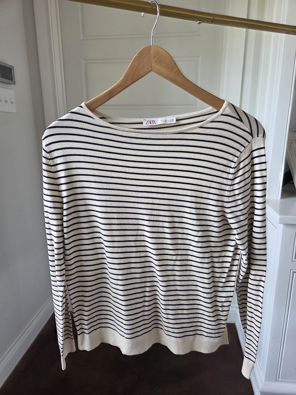 Zara Cream and Black Striped Knit Top
